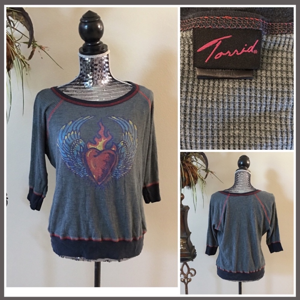 Torrid 0X Grey Heart Wings Long Sleeve 0X